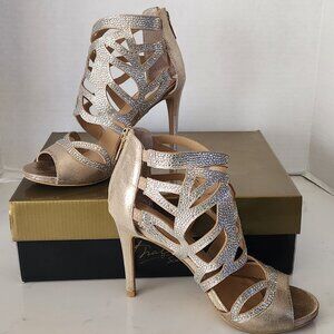 THALIA SODI Women's SERENA Gold Champagne Strappy Zipper Back Heel Size 8M
